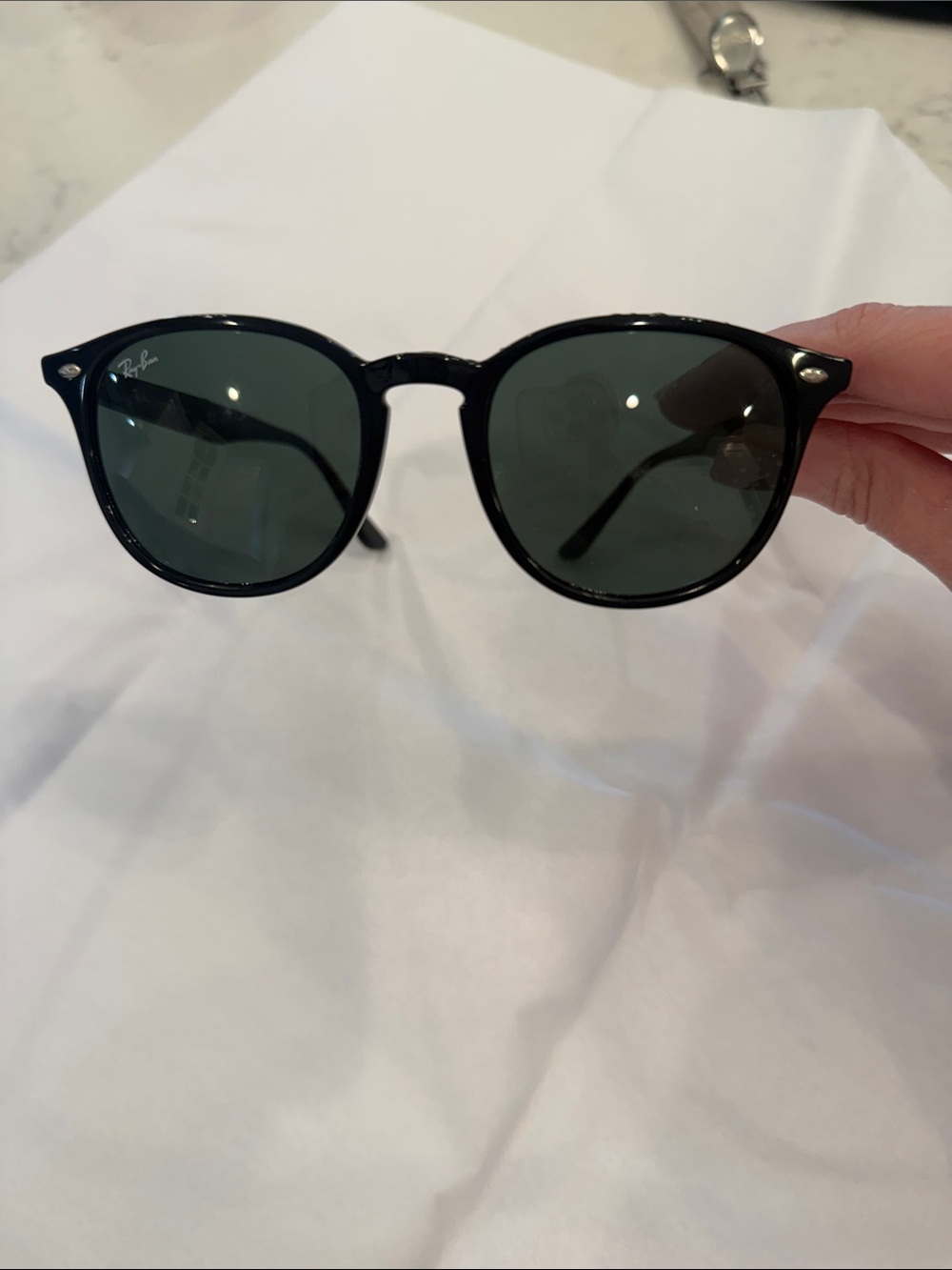 Ray-Ban Black Frame Sunglasses with Dark Green Lenses